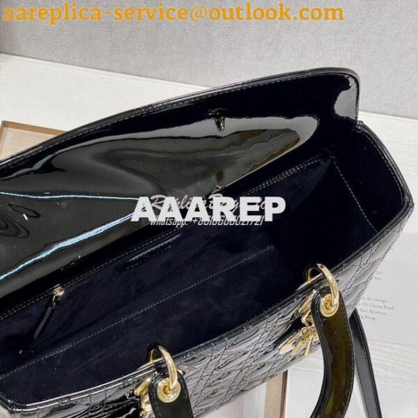 Replica Dior Large Flap Cover Lady Dior Bag in Black Patent Cannage Ca 7