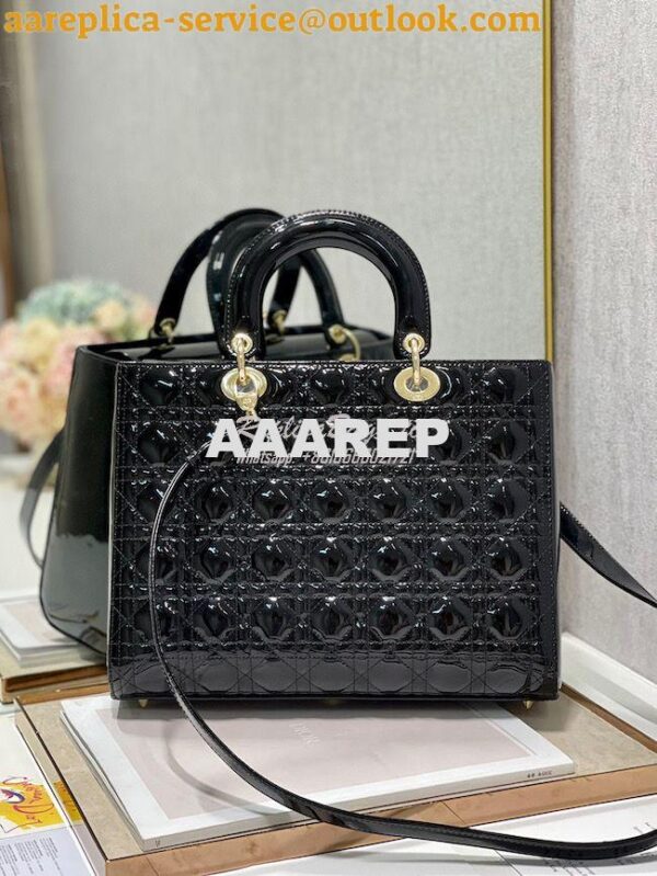 Replica Dior Large Flap Cover Lady Dior Bag in Black Patent Cannage Ca 9