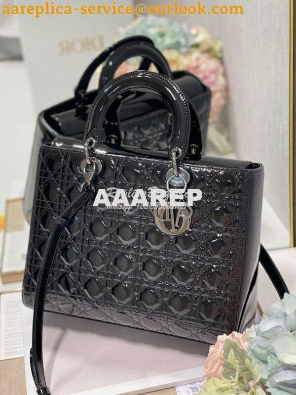 Replica Dior Large Flap Cover Lady Dior Bag in Black Patent Cannage Ca 2