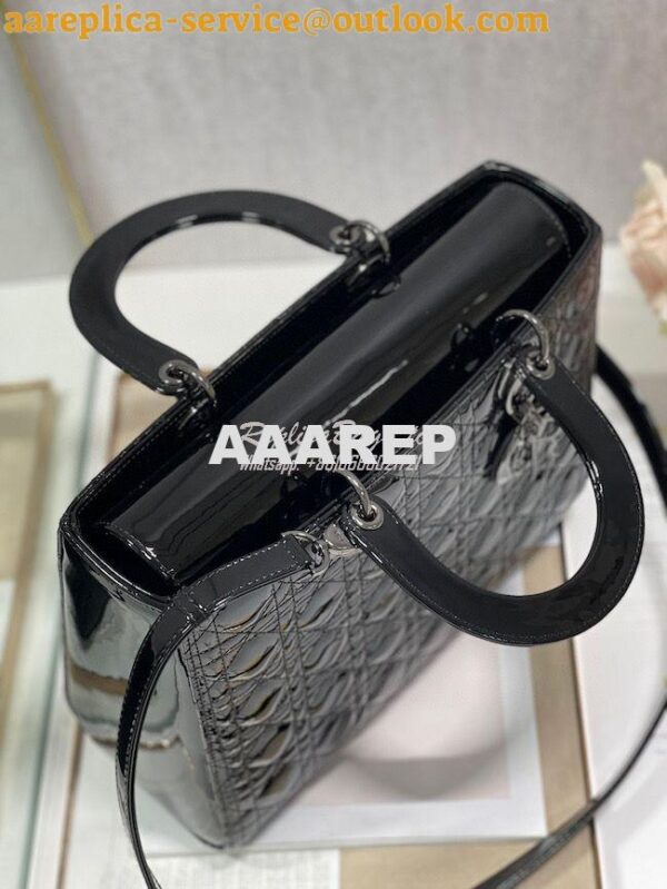 Replica Dior Large Flap Cover Lady Dior Bag in Black Patent Cannage Ca 3
