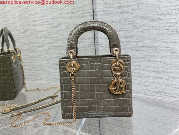 Replica Dior M0505 Mini Dior Lady Bag Kaki Cannage Crocodile Gold