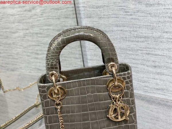 Replica Dior M0505 Mini Dior Lady Bag Kaki Cannage Crocodile Gold 2