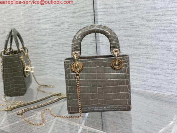 Replica Dior M0505 Mini Dior Lady Bag Kaki Cannage Crocodile Gold 4