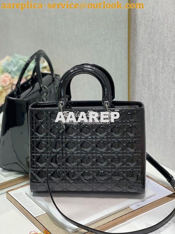 Replica Dior Large Flap Cover Lady Dior Bag in Black Patent Cannage Ca 8