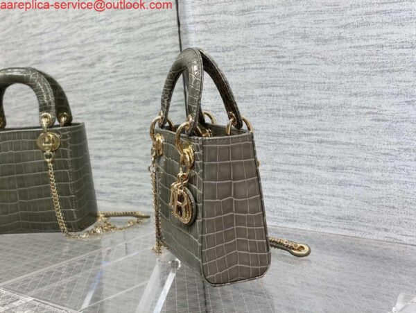 Replica Dior M0505 Mini Dior Lady Bag Kaki Cannage Crocodile Gold 5