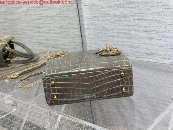 Replica Dior M0505 Mini Dior Lady Bag Kaki Cannage Crocodile Gold 6