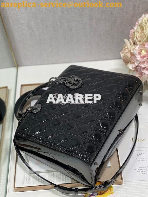 Replica Dior Large Flap Cover Lady Dior Bag in Black Patent Cannage Ca 9