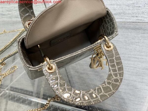 Replica Dior M0505 Mini Dior Lady Bag Kaki Cannage Crocodile Gold 7