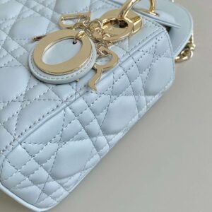 Replica Dior M0505 Mini Dior Lady Bag Lake Blue Metallic Cannage Lambskin 2