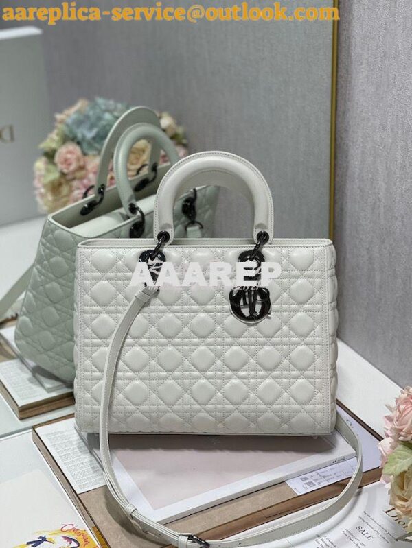 Replica Dior Large Flap Cover Lady Dior Bag in Latte Lambskin Cannage