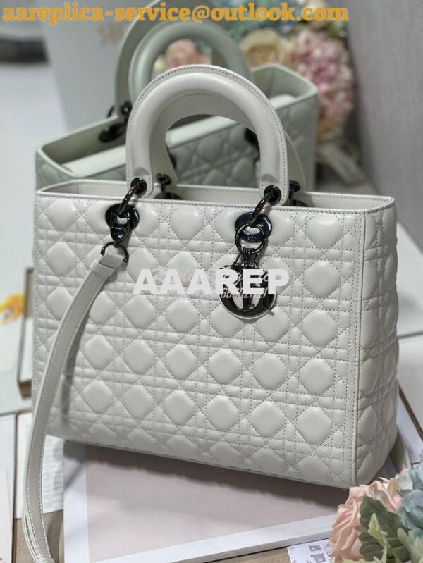 Replica Dior Large Flap Cover Lady Dior Bag in Latte Lambskin Cannage 2