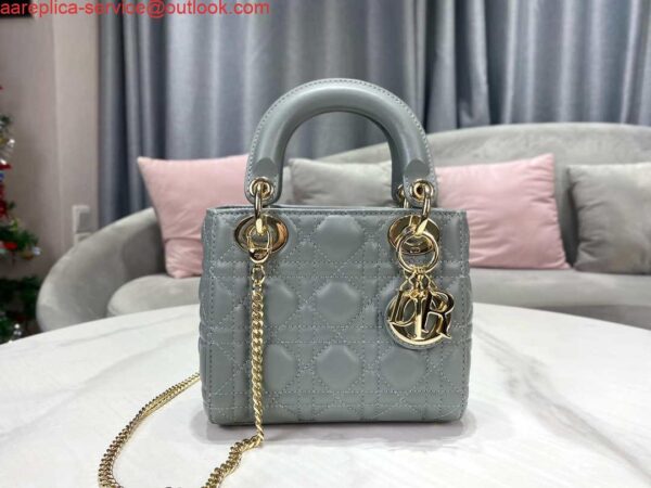 Replica Dior M0505 Mini Dior Lady Bag Light Blue Cannage lambskin Gold 3