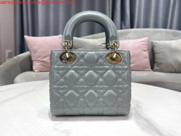 Replica Dior M0505 Mini Dior Lady Bag Light Blue Cannage lambskin Gold 4