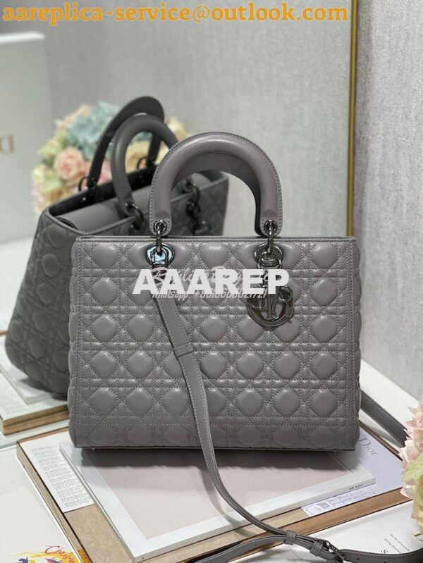 Replica Dior Large Flap Cover Lady Dior Bag in Steel Grey Lambskin Can 2
