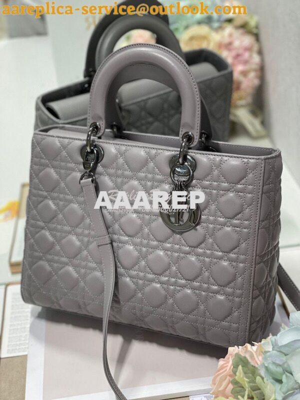 Replica Dior Large Flap Cover Lady Dior Bag in Steel Grey Lambskin Can 3