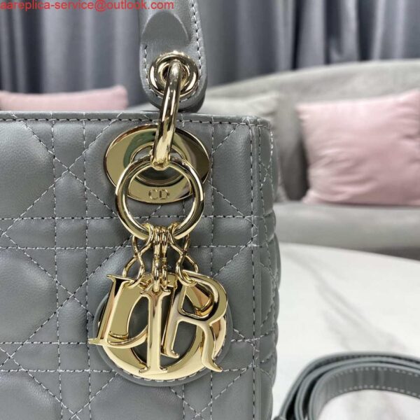 Replica Dior M0505 Mini Dior Lady Bag Light Blue Cannage lambskin Gold 7