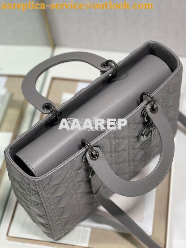 Replica Dior Large Flap Cover Lady Dior Bag in Steel Grey Lambskin Can 4