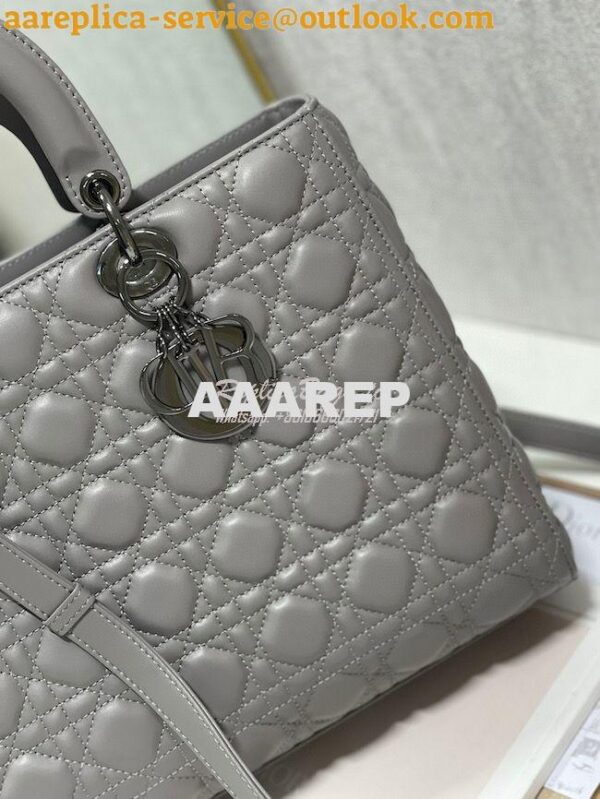 Replica Dior Large Flap Cover Lady Dior Bag in Steel Grey Lambskin Can 5