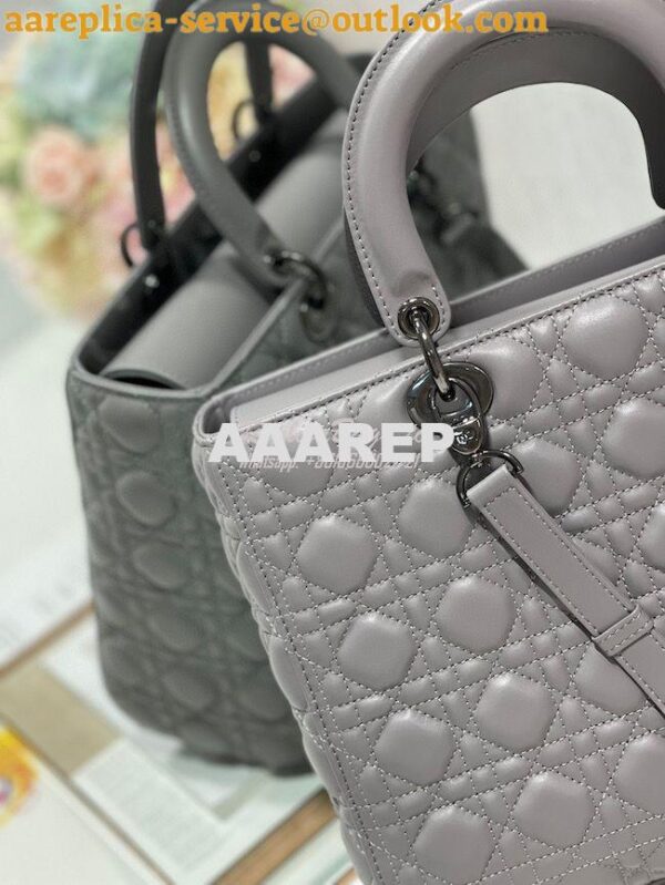 Replica Dior Large Flap Cover Lady Dior Bag in Steel Grey Lambskin Can 7