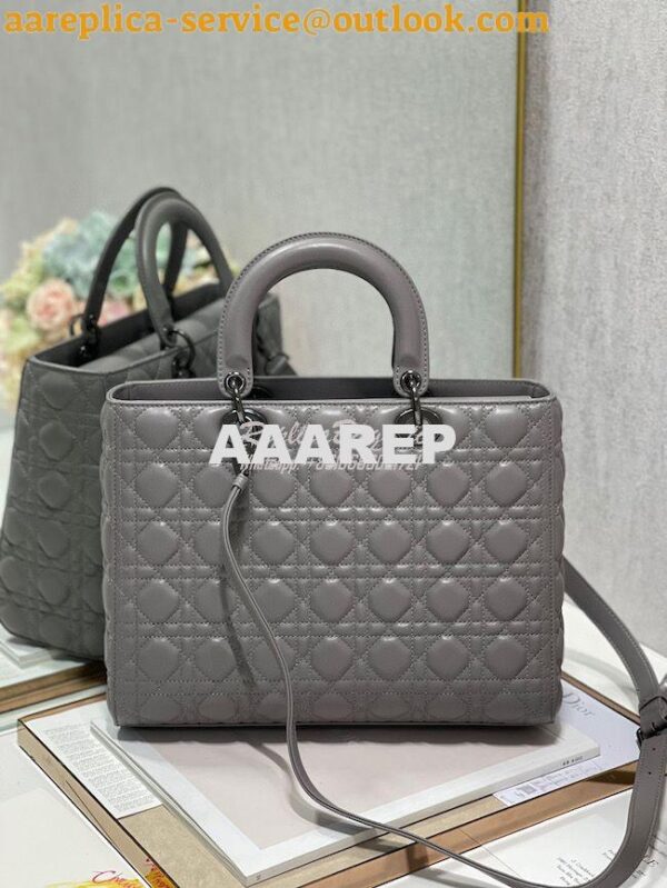 Replica Dior Large Flap Cover Lady Dior Bag in Steel Grey Lambskin Can 9