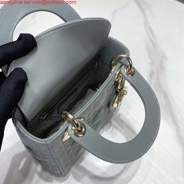 Replica Dior M0505 Mini Dior Lady Bag Light Blue Cannage lambskin Gold 9