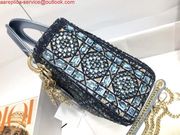 Replica Dior M0505 Mini Dior Lady Bag Metallic Calfskin and Satin with Celestial Blue Bead Embroidery 2