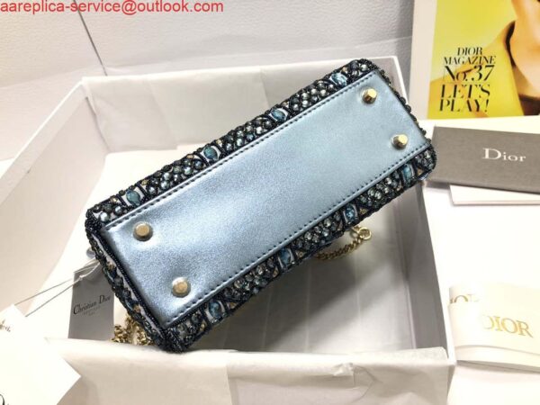 Replica Dior M0505 Mini Dior Lady Bag Metallic Calfskin and Satin with Celestial Blue Bead Embroidery 3