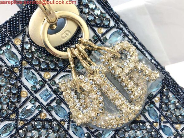 Replica Dior M0505 Mini Dior Lady Bag Metallic Calfskin and Satin with Celestial Blue Bead Embroidery 5