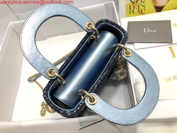 Replica Dior M0505 Mini Dior Lady Bag Metallic Calfskin and Satin with Celestial Blue Bead Embroidery 6