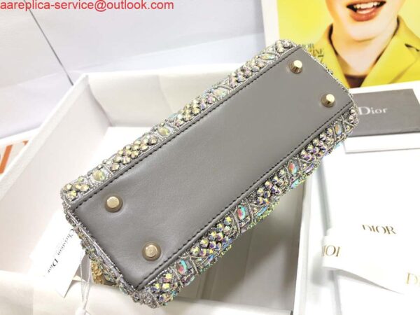 Replica Dior M0505 Mini Dior Lady Bag Metallic Calfskin and Satin with Gray Resin Pearl Embroidery 5