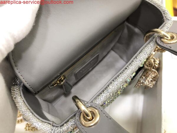 Replica Dior M0505 Mini Dior Lady Bag Metallic Calfskin and Satin with Gray Resin Pearl Embroidery 9