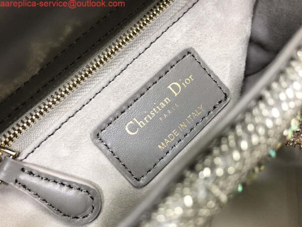 Replica Dior M0505 Mini Dior Lady Bag Metallic Calfskin and Satin with Gray Resin Pearl Embroidery 10