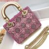 Replica Dior M0505 Mini Dior Lady Bag Metallic Calfskin and Satin with Gray Resin Pearl Embroidery