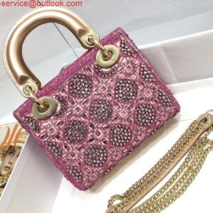 Replica Dior M0505 Mini Dior Lady Bag Metallic Calfskin and Satin with Rose Des Vents Resin Pearl Embroidery