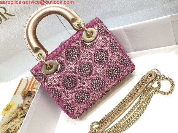 Replica Dior M0505 Mini Dior Lady Bag Metallic Calfskin and Satin with Rose Des Vents Resin Pearl Embroidery 3