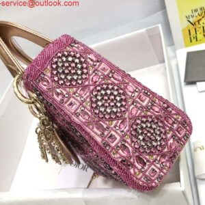 Replica Dior M0505 Mini Dior Lady Bag Metallic Calfskin and Satin with Rose Des Vents Resin Pearl Embroidery 2