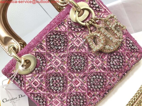 Replica Dior M0505 Mini Dior Lady Bag Metallic Calfskin and Satin with Rose Des Vents Resin Pearl Embroidery 6