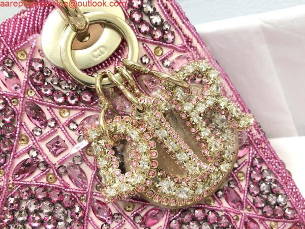 Replica Dior M0505 Mini Dior Lady Bag Metallic Calfskin and Satin with Rose Des Vents Resin Pearl Embroidery 7