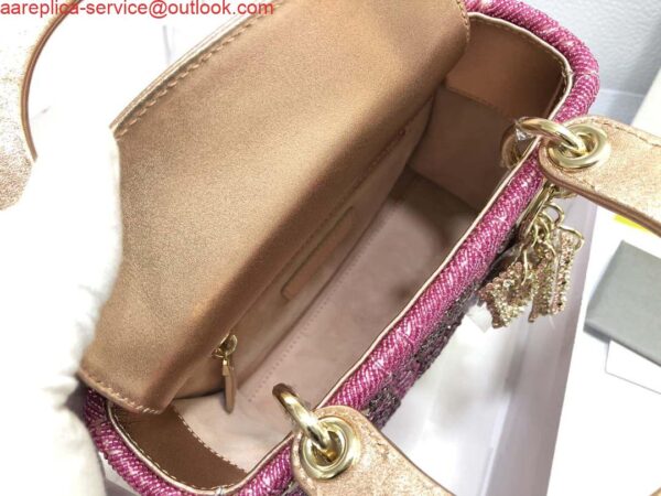 Replica Dior M0505 Mini Dior Lady Bag Metallic Calfskin and Satin with Rose Des Vents Resin Pearl Embroidery 9