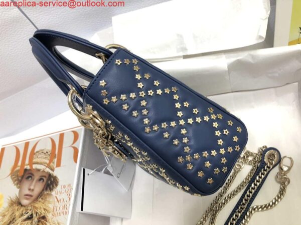 Replica Dior M0505 Mini Dior Lady Bag Navy Blue Metallic Cannage Lambskin with Beaded Embroidery 2