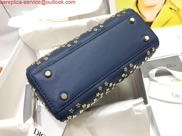 Replica Dior M0505 Mini Dior Lady Bag Navy Blue Metallic Cannage Lambskin with Beaded Embroidery 5