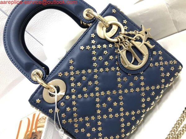 Replica Dior M0505 Mini Dior Lady Bag Navy Blue Metallic Cannage Lambskin with Beaded Embroidery 4