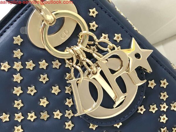 Replica Dior M0505 Mini Dior Lady Bag Navy Blue Metallic Cannage Lambskin with Beaded Embroidery 7