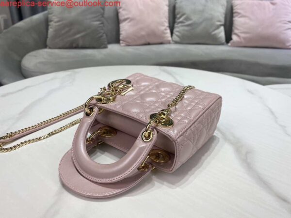 Replica Dior M0505 Mini Dior Lady Bag Pink Cannage lambskin Gold 7