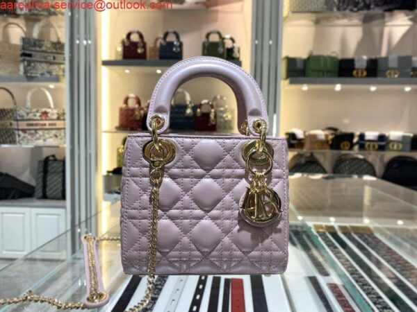 Replica Dior M0505 Mini Dior Lady Bag Pink Cannage lambskin Gold 10