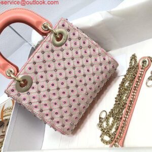 Replica Dior M0505 Mini Dior Lady Bag Pink Metallic Cannage Lambskin with Embroidered Check Beads