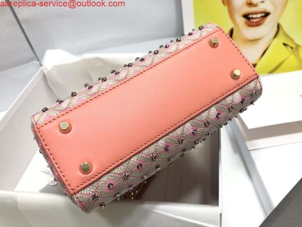 Replica Dior M0505 Mini Dior Lady Bag Pink Metallic Cannage Lambskin with Embroidered Check Beads 5