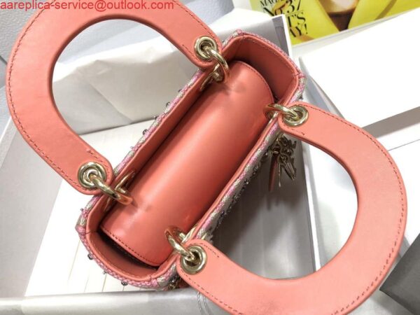 Replica Dior M0505 Mini Dior Lady Bag Pink Metallic Cannage Lambskin with Embroidered Check Beads 8