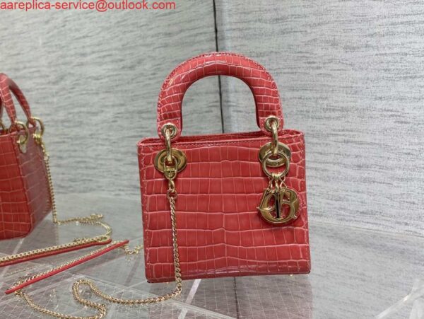 Replica Dior M0505 Mini Dior Lady Bag Red Cannage Crocodile Gold 3