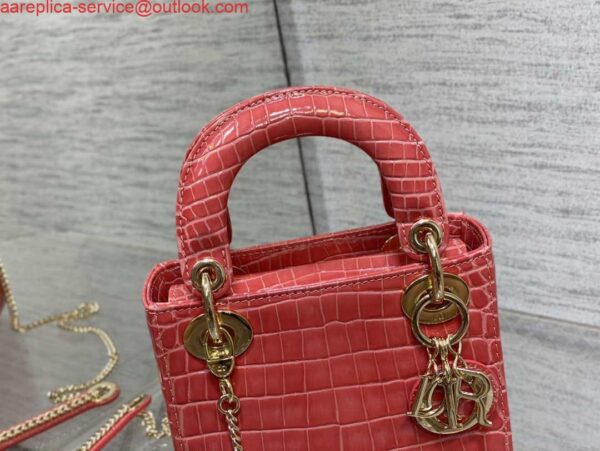 Replica Dior M0505 Mini Dior Lady Bag Red Cannage Crocodile Gold 4